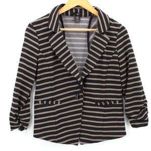 Stoosh Blazer Jacket Womens Black & Beige Striped One Button Front Size Large L